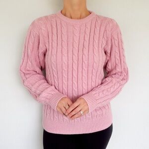 Vintage Carriage Court blush pink cable knit crewneck long sleeve sweater small